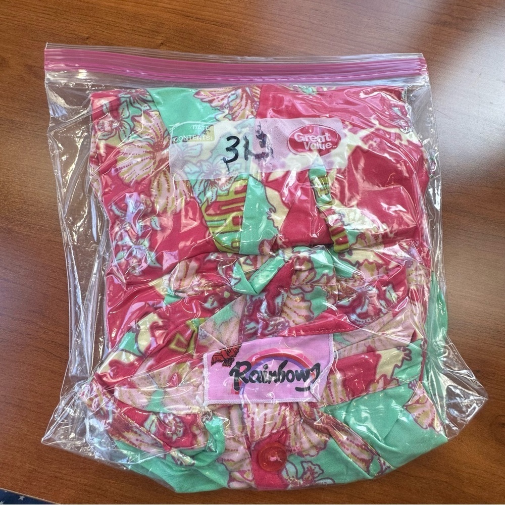 Vintage Rainbow Jo Tropical Floral Pink & Mint Pants Sz L Beaded Button Hawaiian - Picture 15 of 15